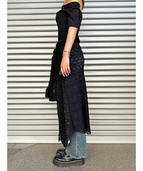 EGOIST(エゴイスト)の「レースシャツライクロングスカート(スカート・レディース・ブラック・FREE)」の6枚目の写真