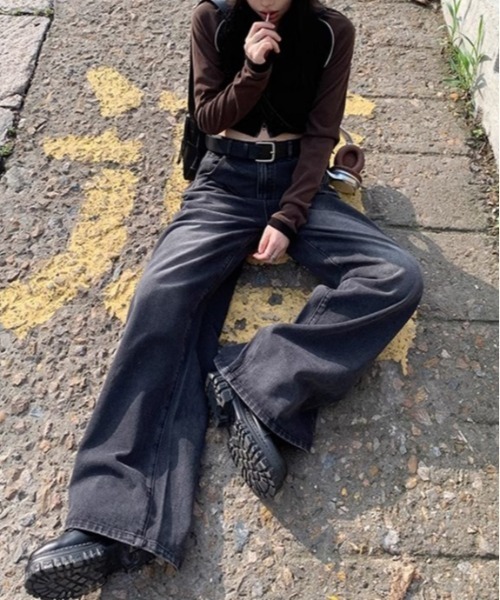 shameless(シェイムレス)の「ブラックワイドデニム(デニムパンツ・レディース・ブラック・M/L)」の11枚目の写真