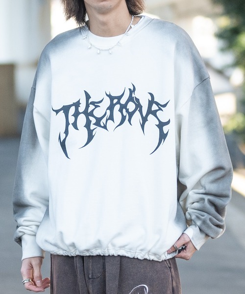 JOHN'S CLOSET(ジョンズクローゼット)の「【13】グランジデザイン オーバーサイズ クルーネックスウェット(スウェット・メンズ・オフホワイト/チャコールグレー/ライトグレー/パープル/スモークピンク/ブラウン・LARGE/MEDIUM)」の1枚目の写真