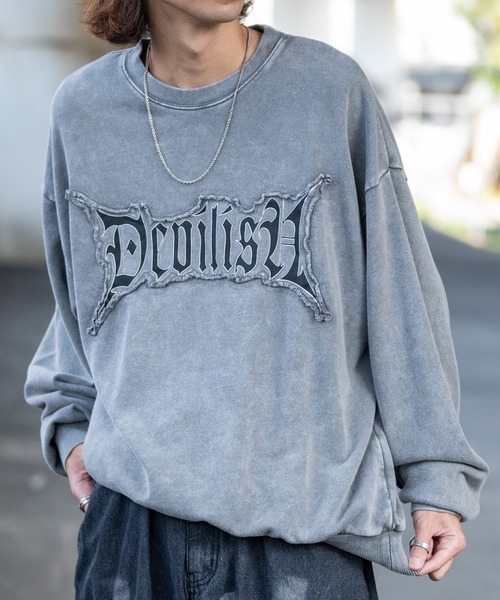 JOHN'S CLOSET(ジョンズクローゼット)の「【13】グランジデザイン オーバーサイズ クルーネックスウェット(スウェット・メンズ・オフホワイト/チャコールグレー/ライトグレー/パープル/スモークピンク/ブラウン・LARGE/MEDIUM)」の3枚目の写真