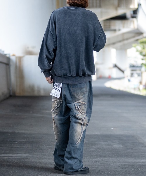 JOHN'S CLOSET(ジョンズクローゼット)の「【13】グランジデザイン オーバーサイズ クルーネックスウェット(スウェット・メンズ・オフホワイト/チャコールグレー/ライトグレー/パープル/スモークピンク/ブラウン・LARGE/MEDIUM)」の11枚目の写真