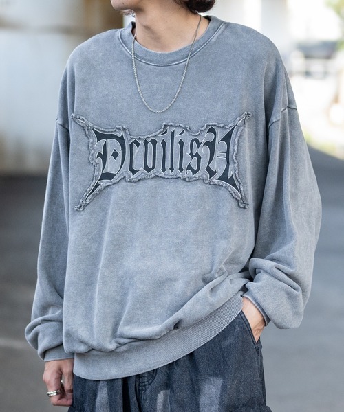 JOHN'S CLOSET(ジョンズクローゼット)の「【13】グランジデザイン オーバーサイズ クルーネックスウェット(スウェット・メンズ・オフホワイト/チャコールグレー/ライトグレー/パープル/スモークピンク/ブラウン・LARGE/MEDIUM)」の12枚目の写真