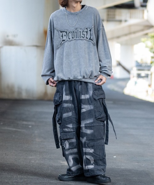 JOHN'S CLOSET(ジョンズクローゼット)の「【13】グランジデザイン オーバーサイズ クルーネックスウェット(スウェット・メンズ・オフホワイト/チャコールグレー/ライトグレー/パープル/スモークピンク/ブラウン・LARGE/MEDIUM)」の15枚目の写真