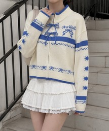 HOOK（フック）の「【HOOK】for girls リボン柄ジップニット（カーディガン/ボレロ）」