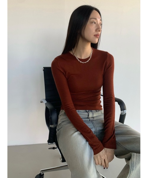 Didot.showroom(ディドット ショールーム)の「ウールブレンドテンセル起毛ラウンドロンT(Tシャツ/カットソー・レディース・パープル/ブラウン/クリーム/グレー/ブラック/スカイブルー/ワイン/カーキ・FREE)」の8枚目の写真