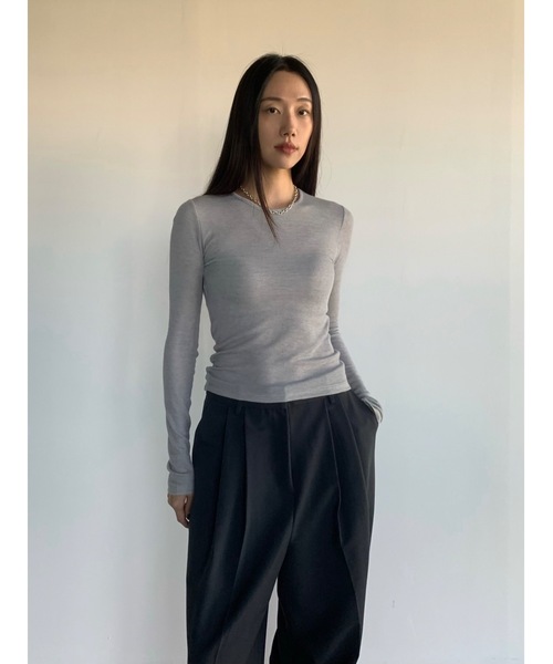 Didot.showroom(ディドット ショールーム)の「ウールブレンドテンセル起毛ラウンドロンT(Tシャツ/カットソー・レディース・パープル/ブラウン/クリーム/グレー/ブラック/スカイブルー/ワイン/カーキ・FREE)」の9枚目の写真