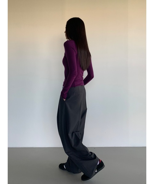 Didot.showroom(ディドット ショールーム)の「ウールブレンドテンセル起毛ラウンドロンT(Tシャツ/カットソー・レディース・パープル/ブラウン/クリーム/グレー/ブラック/スカイブルー/ワイン/カーキ・FREE)」の13枚目の写真