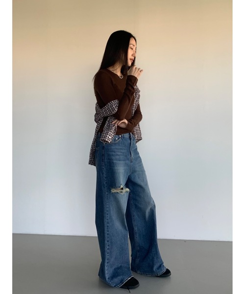 Didot.showroom(ディドット ショールーム)の「ウールブレンドテンセル起毛ラウンドロンT(Tシャツ/カットソー・レディース・パープル/ブラウン/クリーム/グレー/ブラック/スカイブルー/ワイン/カーキ・FREE)」の18枚目の写真