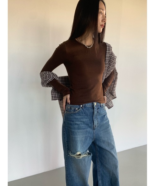Didot.showroom(ディドット ショールーム)の「ウールブレンドテンセル起毛ラウンドロンT(Tシャツ/カットソー・レディース・パープル/ブラウン/クリーム/グレー/ブラック/スカイブルー/ワイン/カーキ・FREE)」の15枚目の写真