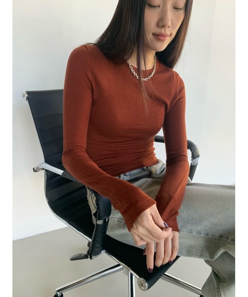 Didot.showroom(ディドット ショールーム)の「ウールブレンドテンセル起毛ラウンドロンT(Tシャツ/カットソー・レディース・パープル/ブラウン/クリーム/グレー/ブラック/スカイブルー/ワイン/カーキ・FREE)」の22枚目の写真