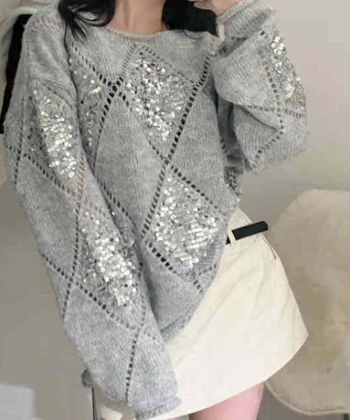 【セール】スパンコールドッキング透かし編みニットトップス（ニット/セーター）｜N.s（エヌドットエス） 5,104円