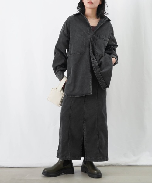 LUCA/LADY LUCK LUCA（ルカ/レディラックルカ）の「LC/LLL 硫化染めナローデニムスカート / フロントスリットデニムタイトスカート（デニムスカート・レディース・ブラック/インディゴブルー・FREE）」の16枚目の写真