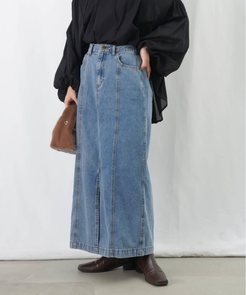LUCA/LADY LUCK LUCA（ルカ/レディラックルカ）の「LC/LLL 硫化染めナローデニムスカート / フロントスリットデニムタイトスカート（デニムスカート・レディース・ブラック/インディゴブルー・FREE）」の6枚目の写真