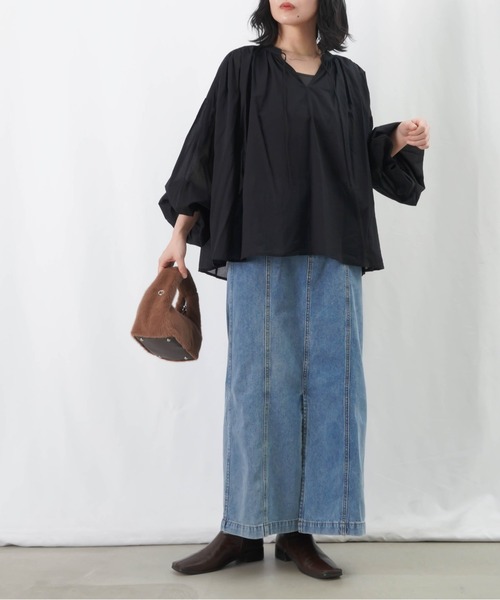 LUCA/LADY LUCK LUCA（ルカ/レディラックルカ）の「LC/LLL 硫化染めナローデニムスカート / フロントスリットデニムタイトスカート（デニムスカート・レディース・ブラック/インディゴブルー・FREE）」の20枚目の写真