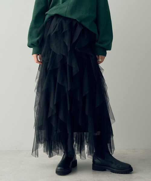 YECCA VECCA（イェッカヴェッカ）の「ラッフルチュールスカート（スカート・レディース・アイボリー/ブラック・FREE）」の14枚目の写真