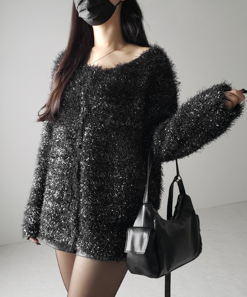 me+em select(ミームセレクト)の「※※【 2color 】ラメシャギーオーバーニットカーディガン / rame shaggy over knit cardigan(カーディガン/ボレロ・レディース・ブラック/シルバー・FREE)」の11枚目の写真