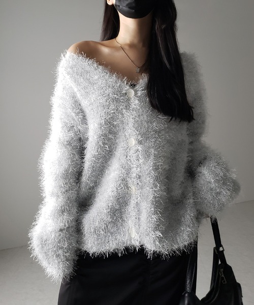 me+em select(ミームセレクト)の「※※【 2color 】ラメシャギーオーバーニットカーディガン / rame shaggy over knit cardigan(カーディガン/ボレロ・レディース・ブラック/シルバー・FREE)」の21枚目の写真