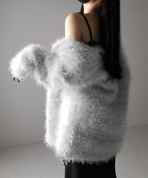 me+em select(ミームセレクト)の「※※【 2color 】ラメシャギーオーバーニットカーディガン / rame shaggy over knit cardigan(カーディガン/ボレロ・レディース・ブラック/シルバー・FREE)」の19枚目の写真