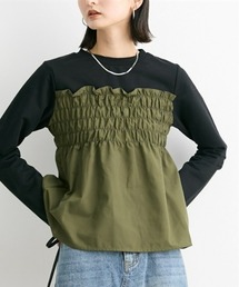 nissen（ニッセン）の「シャーリング切替ドッキング裏毛トップス（Tシャツ/カットソー）」