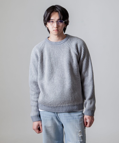 ZIP FIVE -White Line-(ジップファイブホワイトライン)の「【White Line】 コントラスト クルー ニット / 短丈 ニット / セーター(ニット/セーター・メンズ・ブラック/オレンジ/グレー/オリーブ/アイボリー・MEDIUM/X-LARGE/LARGE)」の3枚目の写真
