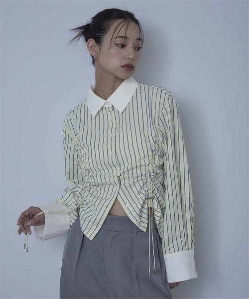 miette(ミエット)の「ドロストストライプシャツ(シャツ/ブラウス・レディース・イエロー/ピンク/ライトブルー・FREE)」の18枚目の写真
