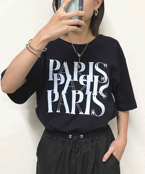 NANEA(ナネア)の「PARISロゴプリントTシャツ(Tシャツ/カットソー・レディース・ホワイト/ブラック/グレー・LARGE/X-LARGE/XX-LARGE/XXX-LARGE)」の1枚目の写真