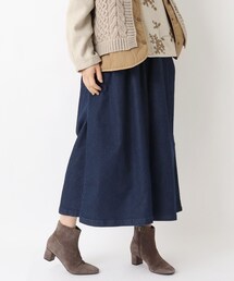 インディゴ染め 9分丈タックフレアパンツ