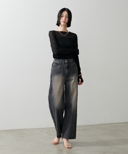 LARUTA（ラルータ）の「【LARUTA】メッシュチュールプルオーバー（Tシャツ/カットソー・レディース・グレー/チャコールグレー/ピンク/ブラック/オフホワイト・FREE）」の16枚目の写真