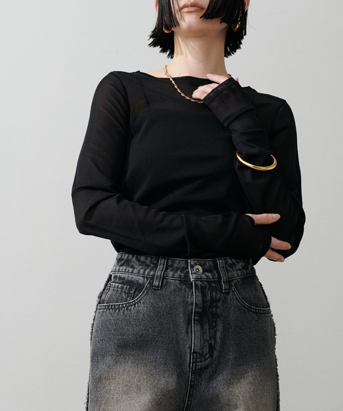 LARUTA（ラルータ）の「【LARUTA】メッシュチュールプルオーバー（Tシャツ/カットソー・レディース・グレー/チャコールグレー/ピンク/ブラック/オフホワイト・FREE）」の15枚目の写真