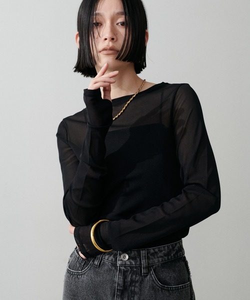 LARUTA（ラルータ）の「【LARUTA】メッシュチュールプルオーバー（Tシャツ/カットソー・レディース・グレー/チャコールグレー/ピンク/ブラック/オフホワイト・FREE）」の14枚目の写真