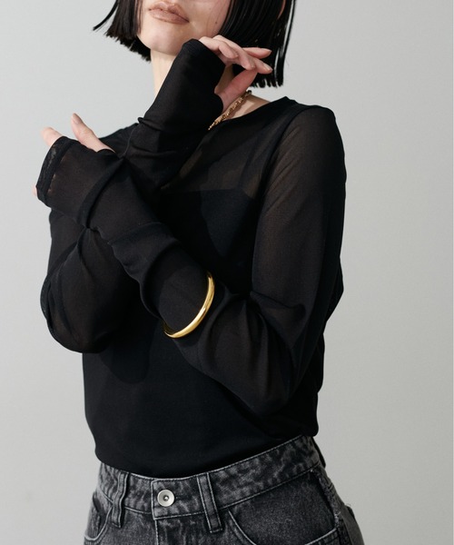 LARUTA（ラルータ）の「【LARUTA】メッシュチュールプルオーバー（Tシャツ/カットソー・レディース・グレー/チャコールグレー/ピンク/ブラック/オフホワイト・FREE）」の13枚目の写真
