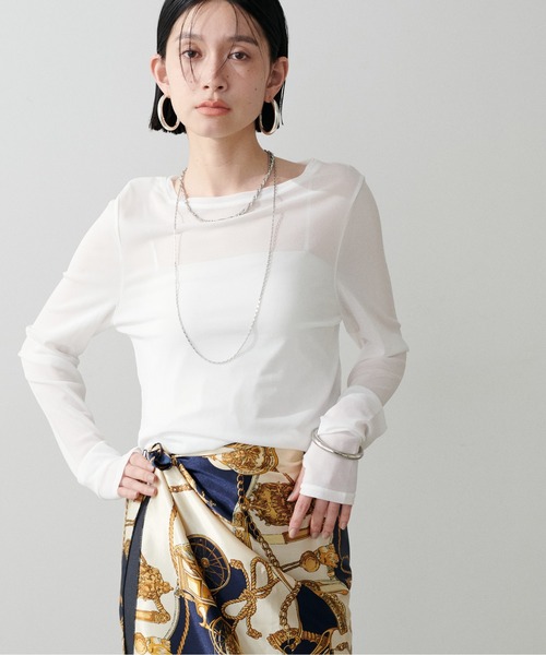 LARUTA（ラルータ）の「【LARUTA】メッシュチュールプルオーバー（Tシャツ/カットソー・レディース・グレー/チャコールグレー/ピンク/ブラック/オフホワイト・FREE）」の9枚目の写真