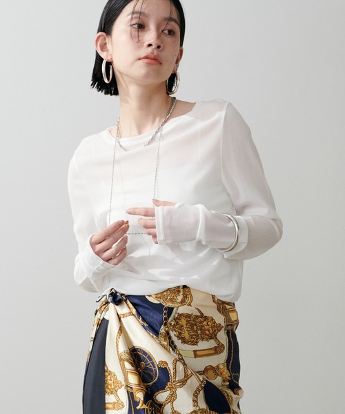 LARUTA（ラルータ）の「【LARUTA】メッシュチュールプルオーバー（Tシャツ/カットソー・レディース・グレー/チャコールグレー/ピンク/ブラック/オフホワイト・FREE）」の7枚目の写真