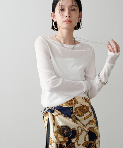 LARUTA（ラルータ）の「【LARUTA】メッシュチュールプルオーバー（Tシャツ/カットソー・レディース・グレー/チャコールグレー/ピンク/ブラック/オフホワイト・FREE）」の8枚目の写真