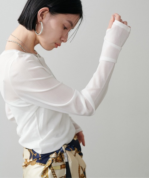 LARUTA（ラルータ）の「【LARUTA】メッシュチュールプルオーバー（Tシャツ/カットソー・レディース・グレー/チャコールグレー/ピンク/ブラック/オフホワイト・FREE）」の10枚目の写真