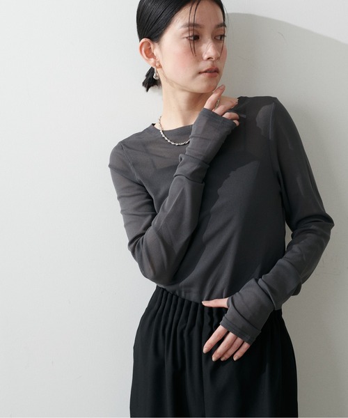 LARUTA（ラルータ）の「【LARUTA】メッシュチュールプルオーバー（Tシャツ/カットソー・レディース・グレー/チャコールグレー/ピンク/ブラック/オフホワイト・FREE）」の22枚目の写真
