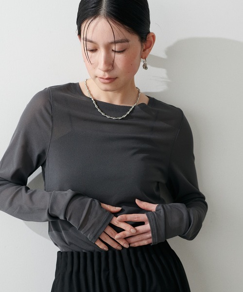 LARUTA（ラルータ）の「【LARUTA】メッシュチュールプルオーバー（Tシャツ/カットソー・レディース・グレー/チャコールグレー/ピンク/ブラック/オフホワイト・FREE）」の20枚目の写真