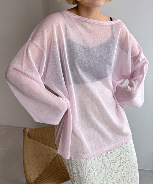 PILIT（ピリット）の「ボートネックシアールーズニット（ニット/セーター・レディース・ピンク/ブラック/グレー/オフホワイト・MEDIUM）」の4枚目の写真