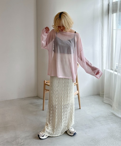 PILIT（ピリット）の「ボートネックシアールーズニット（ニット/セーター・レディース・ピンク/ブラック/グレー/オフホワイト・MEDIUM）」の18枚目の写真