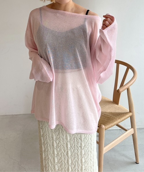 PILIT（ピリット）の「ボートネックシアールーズニット（ニット/セーター・レディース・ピンク/ブラック/グレー/オフホワイト・MEDIUM）」の6枚目の写真