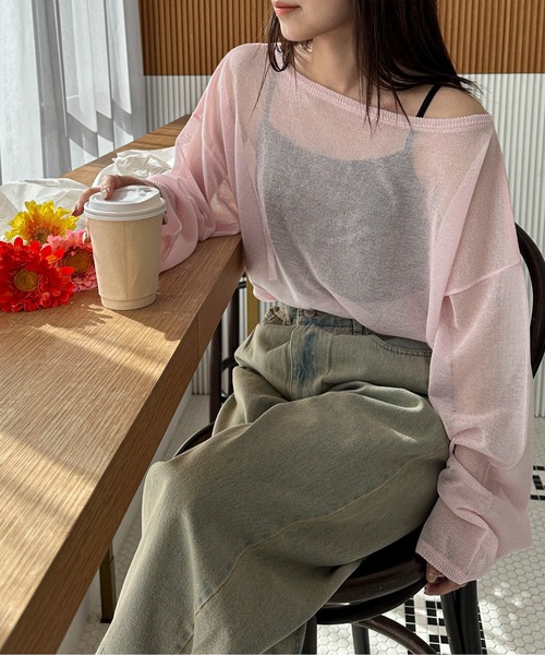 PILIT（ピリット）の「ボートネックシアールーズニット（ニット/セーター・レディース・ピンク/ブラック/グレー/オフホワイト・MEDIUM）」の8枚目の写真