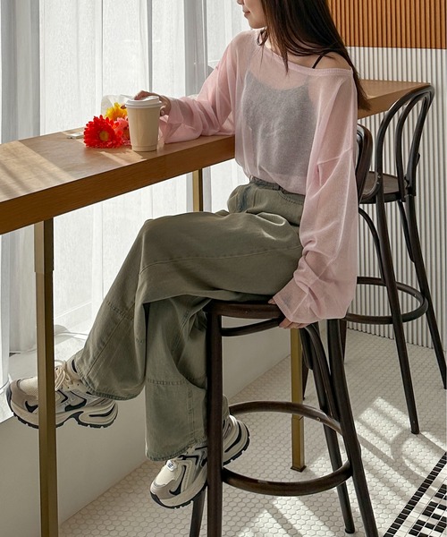 PILIT（ピリット）の「ボートネックシアールーズニット（ニット/セーター・レディース・ピンク/ブラック/グレー/オフホワイト・MEDIUM）」の9枚目の写真