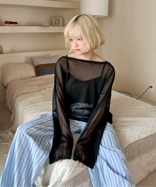 PILIT（ピリット）の「ボートネックシアールーズニット（ニット/セーター・レディース・ピンク/ブラック/グレー/オフホワイト・MEDIUM）」の19枚目の写真