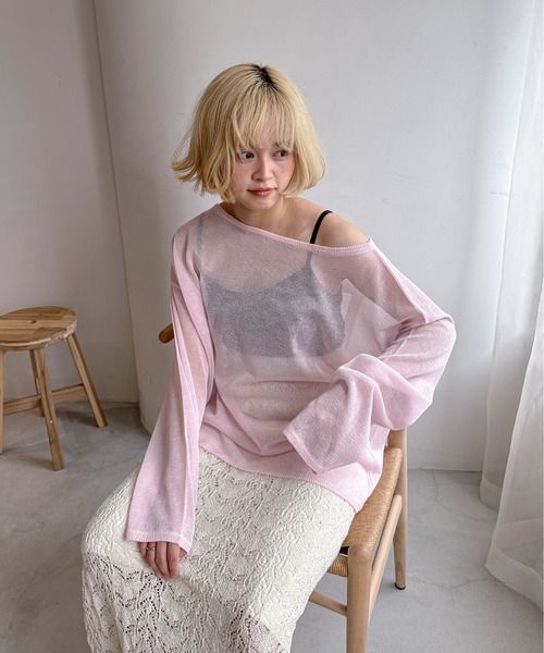 PILIT（ピリット）の「ボートネックシアールーズニット（ニット/セーター・レディース・ピンク/ブラック/グレー/オフホワイト・MEDIUM）」の12枚目の写真