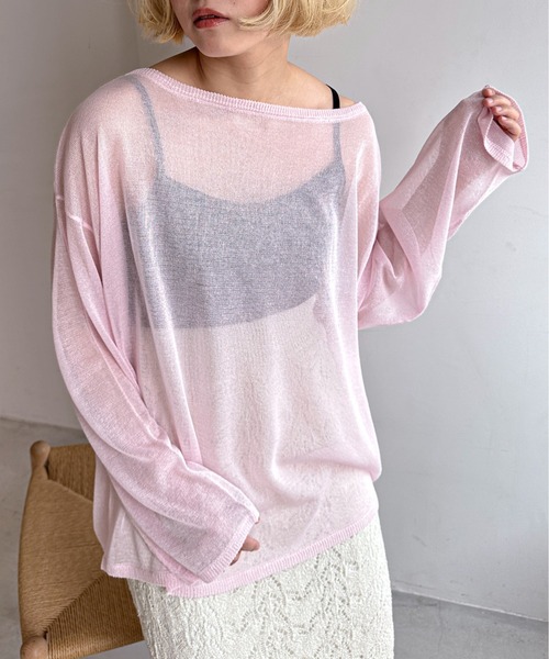 PILIT（ピリット）の「ボートネックシアールーズニット（ニット/セーター・レディース・ピンク/ブラック/グレー/オフホワイト・MEDIUM）」の13枚目の写真