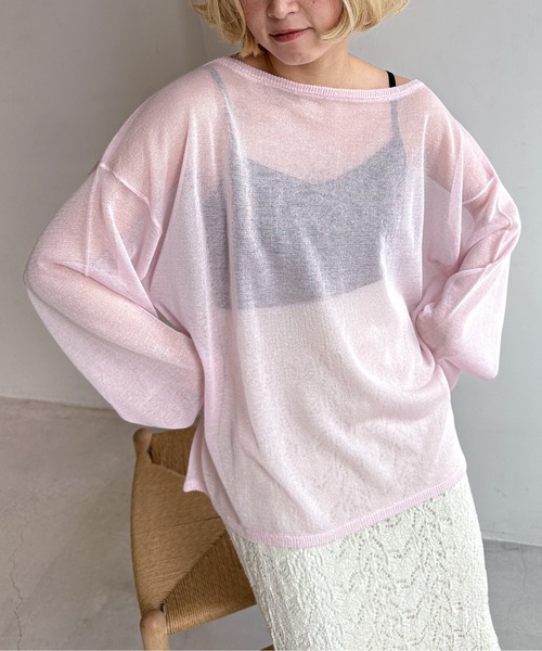 PILIT（ピリット）の「ボートネックシアールーズニット（ニット/セーター・レディース・ピンク/ブラック/グレー/オフホワイト・MEDIUM）」の14枚目の写真