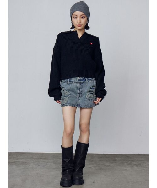 EMODA（エモダ）の「スキッパーワイドニット（ニット/セーター・レディース・ブラック/グレー/レッド/その他・FREE）」の17枚目の写真