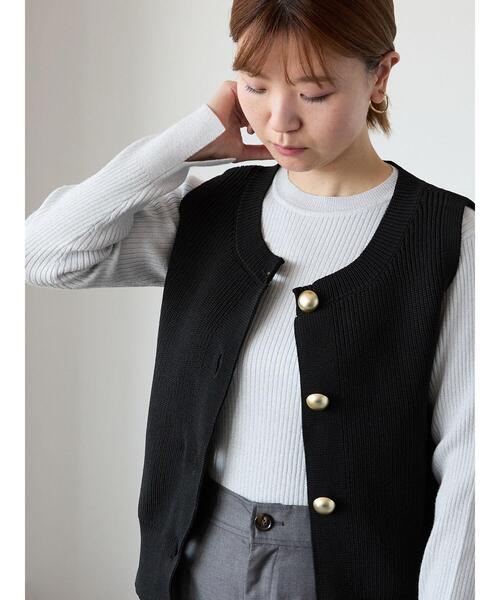 Lugnoncure（ルノンキュール）の「ラメ混クルーネックリブニット（ニット/セーター・レディース・グレー/ブラック/オフホワイト・F）」の2枚目の写真