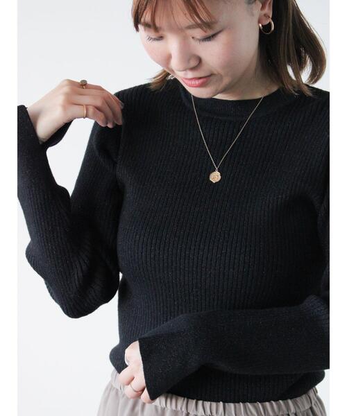 Lugnoncure（ルノンキュール）の「ラメ混クルーネックリブニット（ニット/セーター・レディース・グレー/ブラック/オフホワイト・F）」の3枚目の写真