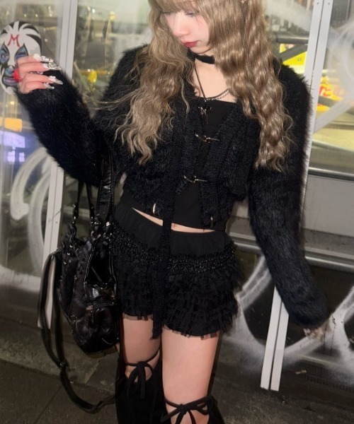 XU(エックスユー)の「【Never mind the XU】tie set knit cardigan / 【ネバーマインド ザ エックスユー】ネクタイセットニット長袖カーディガン(カーディガン/ボレロ・レディース・ホワイト/ライトグレー/ブラック・ONE SIZE)」の18枚目の写真